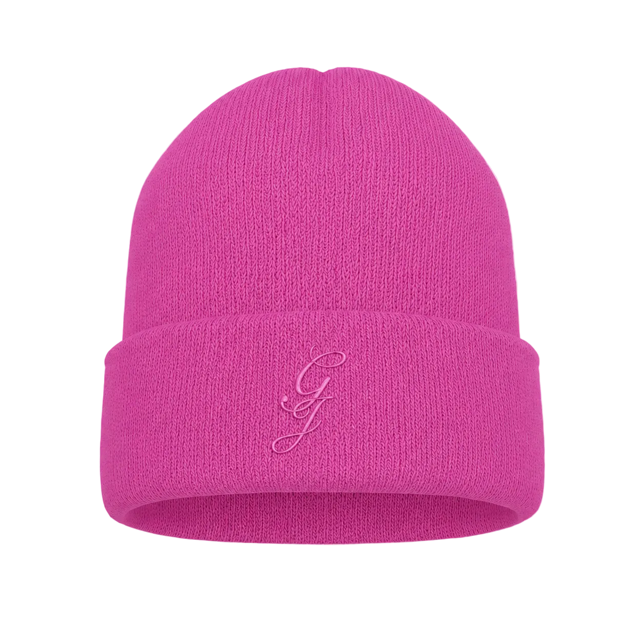 Pink beanie with a logo on transparent background